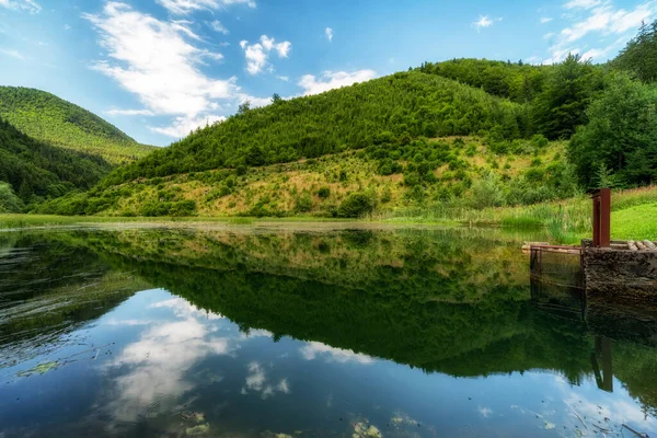 Reflection Hill Water Surface Water Reservoir Called Monikova Priehrada Village — Stock Photo, Image