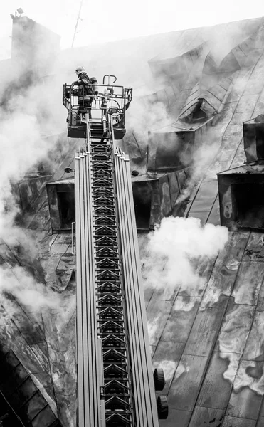 Fireman on ladder — Stock Photo, Image