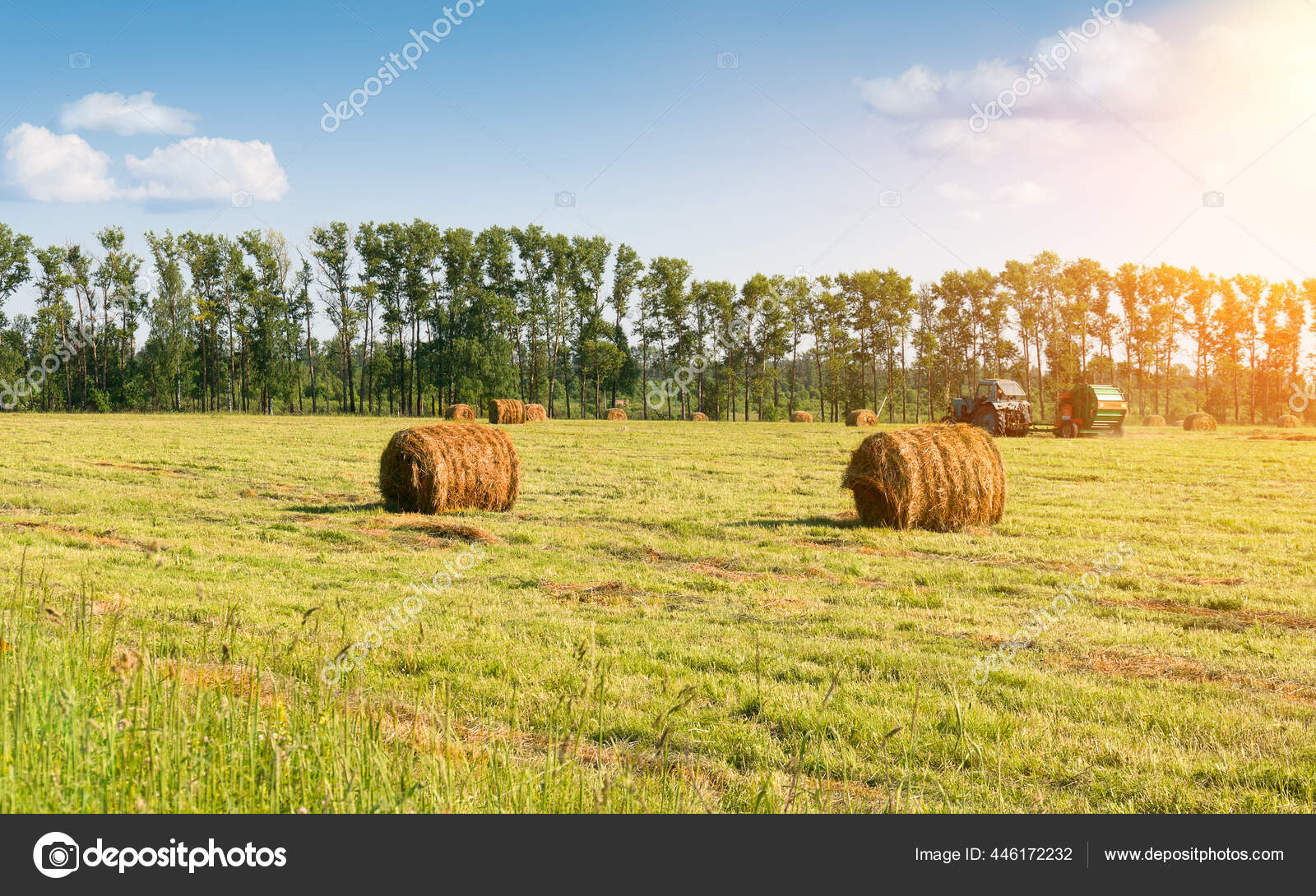 Harvesting Hay Bales Sunny Summer Day Fotografia De Stock C Lekssorrin 446172232 Depositphotos