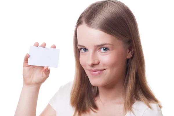 Chica con tarjeta en blanco — Foto de Stock