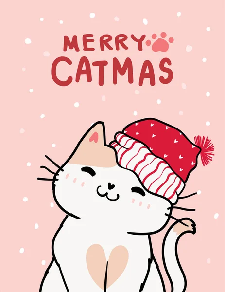 Frohe Weihnachten Weihnachtsgrußkarte Nette Freche Katze Mit Weihnachtsmann Roten Hut — Stockvektor