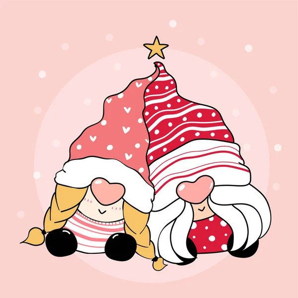 Mutlu kedi, Noel tebrik kartı, Noel Baba kırmızı şapkalı şirin yaramaz kedi, koyu mavi arka planda kar yağıyor, çizgili çizgili düz bir el çizimi..