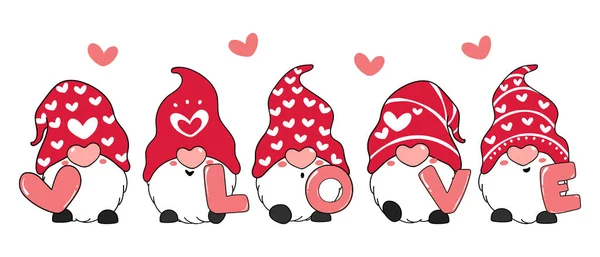 Sevgililer Günü Gnome 'u aşk mektubu, kırmızı sevgililer günü cücesi karikatür karikatürü.