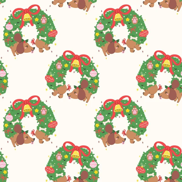 Şirin Noel Şablonu Kusursuz Dachshund Köpek Noel çelengi Sosis Şenliği Tekrarlayan Duvar Kağıdı El Arkaplanı 