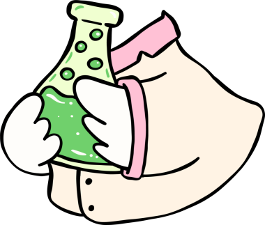 Çizgi film bilimcisinin elinde Yeşil Sıvı Üniforma Şişesi Aptal Kaz Elbisesi Çizimi