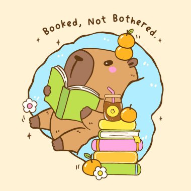 Şirin Capybara Okuma Kitabı TBR Titreşimleri Yığın Kitaplı Fasulye Torbası, Hayvan Kitapları Çizim Elleri Çizimi Çizimi