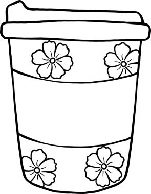 Kız Kibrit Hattı Çizimi Karalama Çizimi, Sakura Çiçek Tasarımı Sanat Çizgisi ile Kahve Bardağı