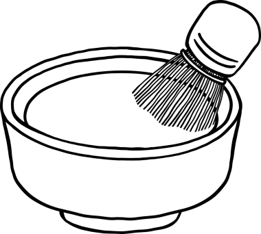 Kız Kibrit Hattı Karalama El Çizimi, Matcha Whisk 'ın bir kasede tasviri