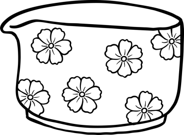 Siyah ve Beyaz Çizgili Kız Matcha Çiçek Sürahisi Çizimi