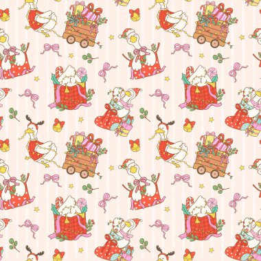 Şenlikli Noel Şapşal Kaz Kusursuz Şablon Duvar Kağıdını Tekrar Et Mutlu Çizgi Film Elleri