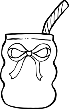 Kurdele yay ile Coquette İçecek Kupası Siyah beyaz el çizilmiş