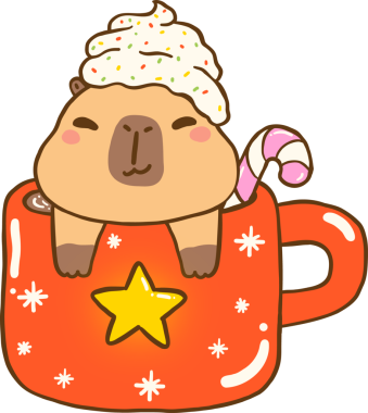 Kawaii Noel Capybara 'sı Krem şantili çizgi film çizimi ile Kupa' da