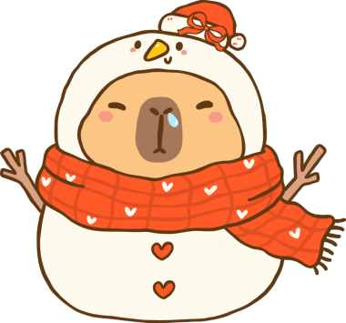 Şirin Noel Capybara Kardan Adam Kostüm Çizgi Filmi El Çizimi