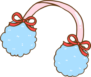 Coquette Cozy Kış Mavisi Fluffy Kulaklıklar Kırmızı Kurdeleli Çizgi Film El Çizimi