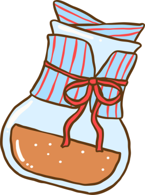 Kırmızı kurdeleli Coquette Cozy Kahve Şişenin üstüne dökülüyor Çizgi film El çizimi