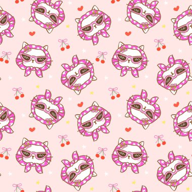 Sevimli Harika Retro Kız Yüzlü Kusursuz Şekilsiz Çizgi Film El Tekrarı Arkaplan