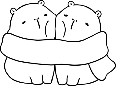 İki Kawaii Capybara Sevgililer Günü Çizgi Filmi Eşarplı Sarılma