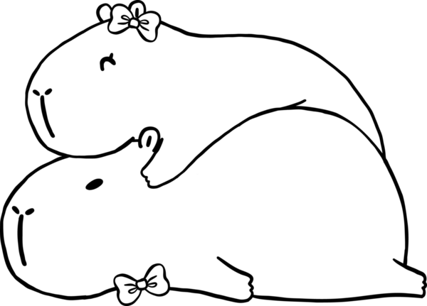 İki Kawaii Capybaras Sevgililer Günü Çizgi Filmi Sarılması