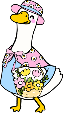 Karikatür Bahar Aptal Kaz Çiçek Sepeti İllüstrasyonu