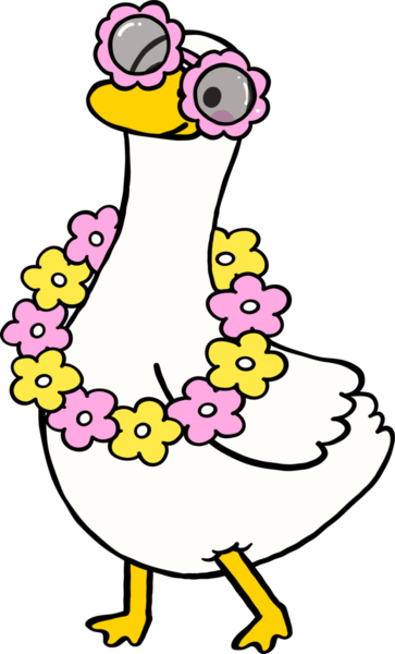 Yaz Şapşal Kaz Lei ve Çiçek Gözlüğü Giyen Çizgi Film El