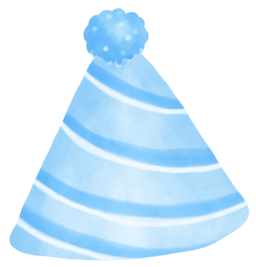 Çizgili Mavi Parti Şapkalı Suluboya Çizimi