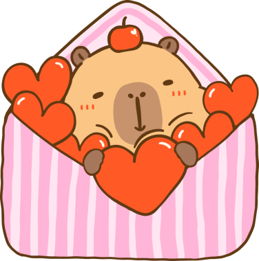 Kawaii Valentine Capybara ve Hearts in Love Letter Karikatür El Çizimi Çizimi