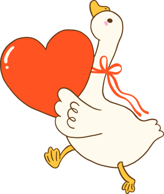 Sevgililer Günü Aptal Kaz Kırmızı Büyük Kalp ve Koşan Çizgi Film Eli Tutuyor