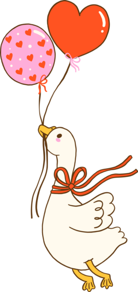 Sevgililer Günü Kaz 'ı Gagalı Balonlar Çizgi Film El Çizimi