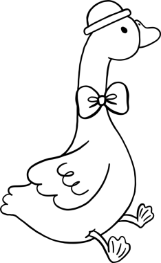 Valentine Goose with Bow tie and hat Cartoon Hand Drawn Outline