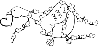 Sevgililer Günü Aptal Kaz ile Kalp Çelengi Çizim El Çizimi Taslak