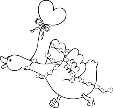 Kalp Balonu ve Çelenk Çizgi Film El Çizimi ile Sevgililer Günü Şapşal Kaz