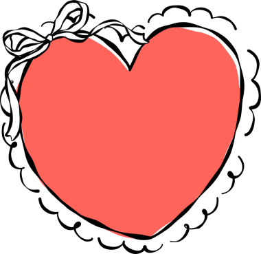 Tuhaf sevgililer günü taslağı, kurdele yayı çizilmiş kalp fırfırlı yastık el çizimi.