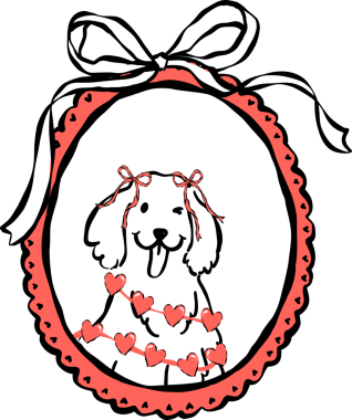 Valentine Dog Taslak Altın Retriever in Vintage Oval Çerçeve Tuhaf El Çizimi