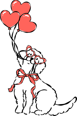 Valentine Dog Taslak Altın Avcı Kalpli Balonlar Ağızda Tuhaf El Çizimi