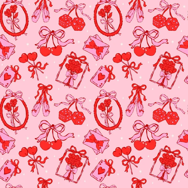 Coquette Kusursuz Şekilsiz Sevgililer Günü Sembol Elementleri el çizimi arkaplanda izole edilmiş tuhaf ve havalı bir stil