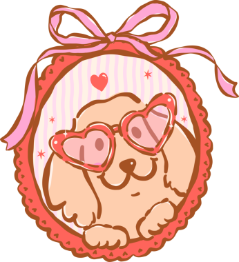 Sevgili Sevgililer Günü Köpeği Oval Vintage Çerçeve Kaprisli El Çiziminde Kalp Gözlüğü Giyiyor