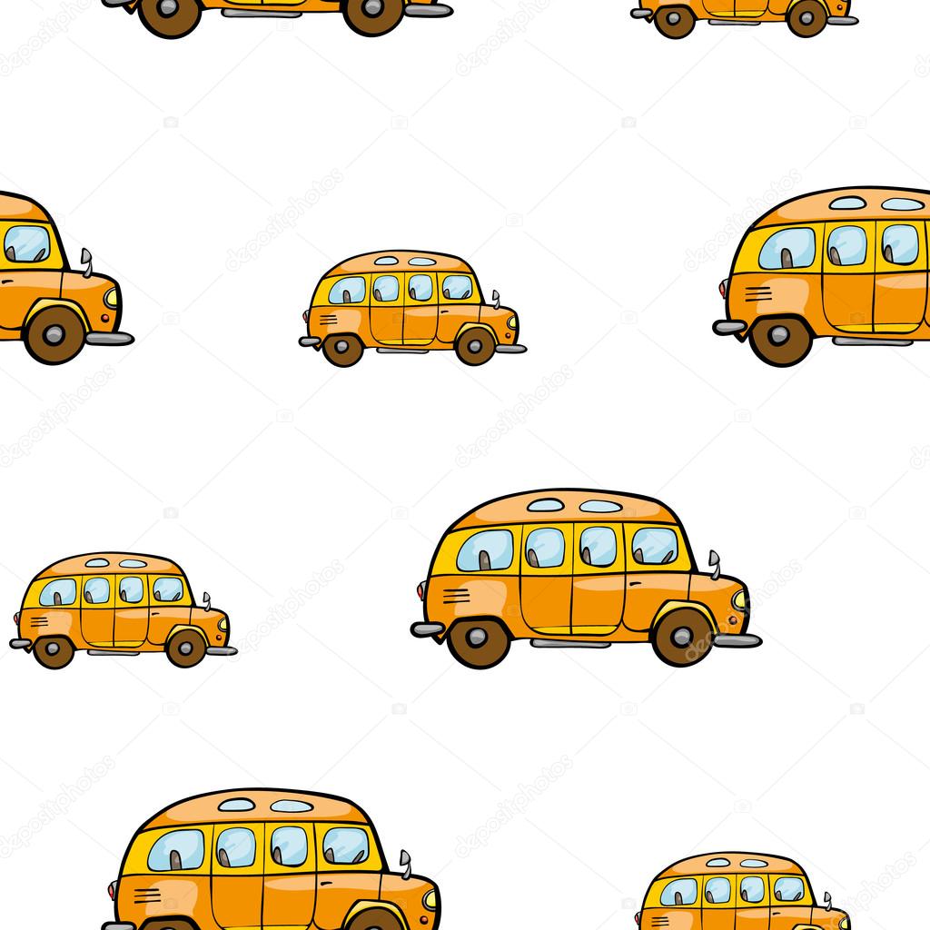 Baby bright cartoon bus vector seamless pattern on white background. 