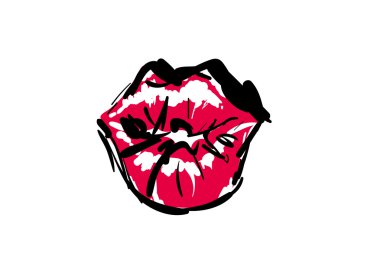 red lips.  glamour sketch style