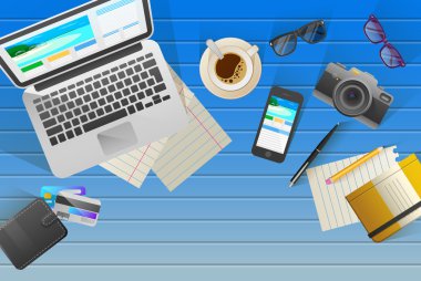 Düz Tasarım İllüstrasyon: Seyahat. Yaşam tarzı öğeleri, öğeleri ve gadget'lar simgeleri kümesi. Seyahat teması web afiş , tatil, macera.