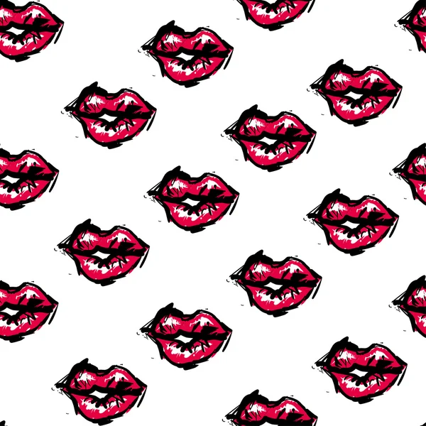 Vector fashion sketch. Hand drawn graphic kiss, red lip, lip, eye. Contrasty glamour fashion seamless pattern. Isolated elements on white background — Διανυσματικό Αρχείο