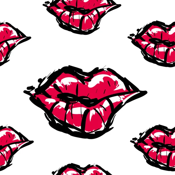 Vector fashion sketch. Hand drawn graphic kiss, red lip, lip, eye. Contrasty glamour fashion seamless pattern. Isolated elements on white background — Stockvector