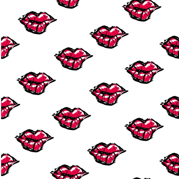 Vector fashion sketch. Hand drawn graphic kiss, red lip, lip, eye. Contrasty glamour fashion seamless pattern. Isolated elements on white background — 스톡 벡터