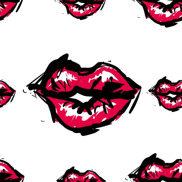 Vector fashion sketch. Hand drawn graphic kiss, red lip, lip, eye. Contrasty glamour fashion seamless pattern. Isolated elements on white background — Διανυσματικό Αρχείο