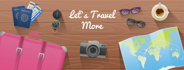 Banner web para agencia de viajes del sitio, diseño plano, vista superior. Ilustración vectorial — Vector de stock