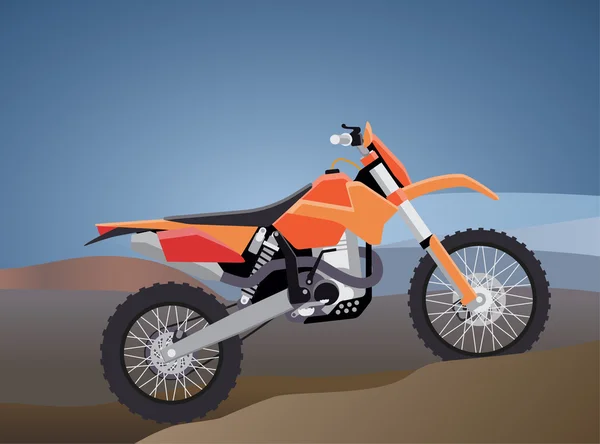 Vektor illustration av en platt sport enduro cykel för extrema resor genom bergen. teknisk design. mot bakgrund av bergslandskapet — Stock vektor