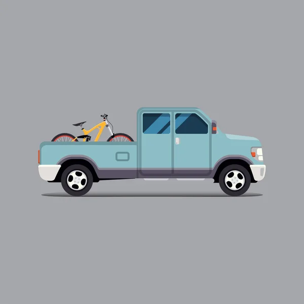 Vector illustration flat. the truck carrying the bike — Stok Vektör