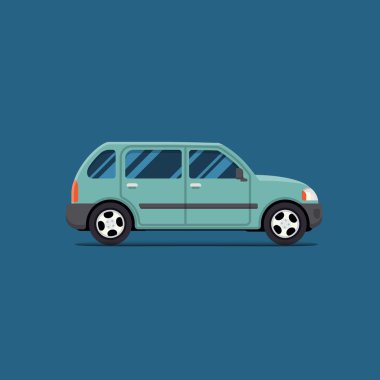 Yeşil araba. Vektör illüstrasyon. Hatchback. sied görünümü. Düz izole 