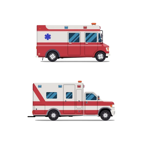 Ambulancia coche paramédico de emergencia. Vector de diseño plano creativo moderno. Transporte de primeros auxilios. Aislar sobre fondo blanco. — Vector de stock