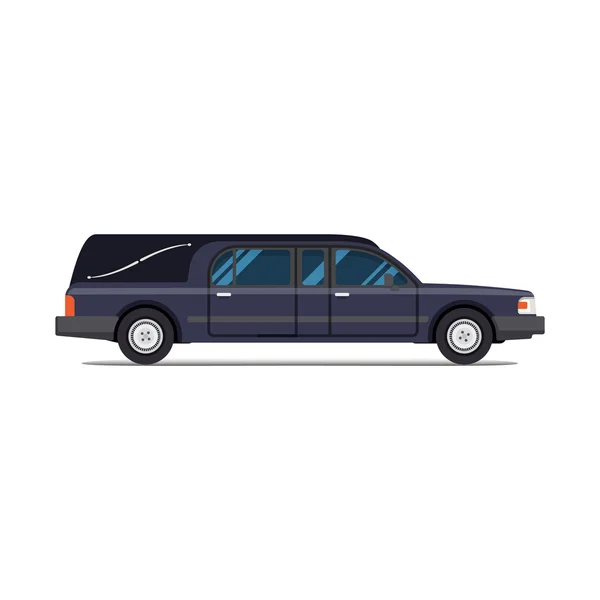 Leichenwagen schwarzes Auto. Flache Stilikone. Einzelne Illustrationen. Sargtransport-Limousine. — Stockvektor