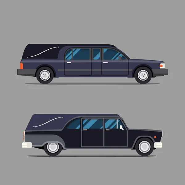 Hearse black car. Flat style icon. Isolated illustration. Coffin Transport Limousine. — Stock Vector